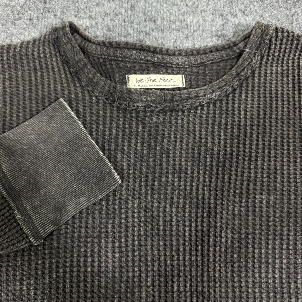 We The Free Thermal Waffle Knit Top Womens S Charcoal Grey 100% Cotton EUC